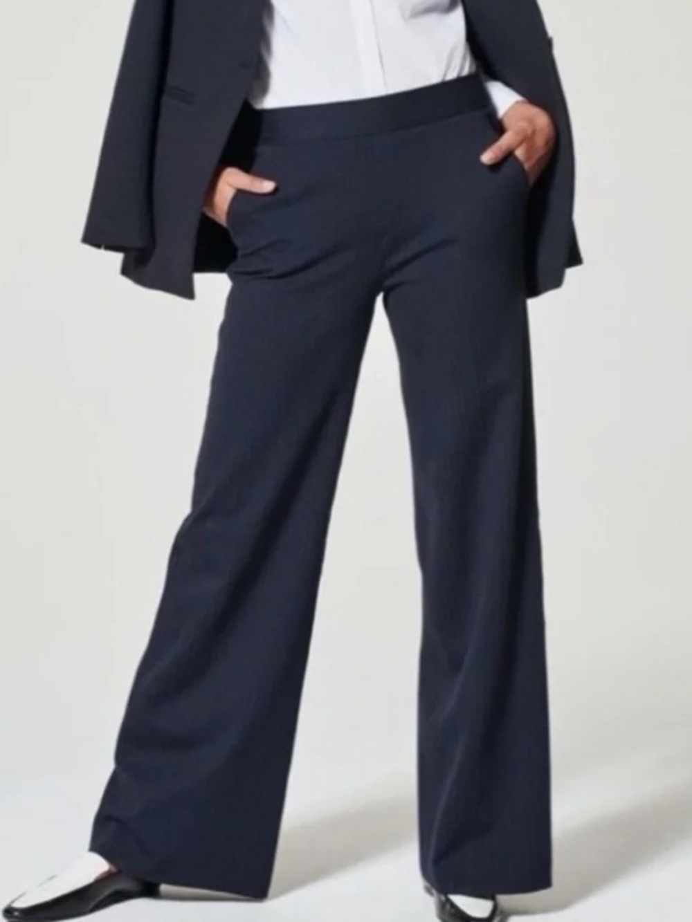 NWT Spanks Perfect Pants in Slim Straight Pinstripe Blue Gray Size XL New w Tag